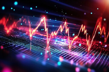 Poster - Vibrant Colorful Audio Waveform Pattern with Glowing Lights and Digital Effects