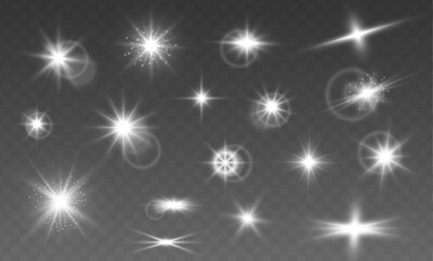 Wall Mural - abstract neon blur light spirals, radiant stars, and glowing particles with soft beams on a transpar