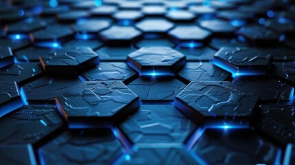 Poster - Abstract Hexagonal Pattern Glowing Blue Dark Background