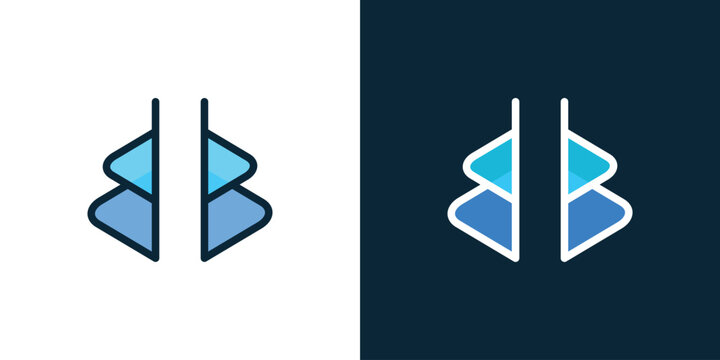 A double B monogram consists of line and color elements within it.