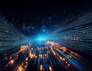 Wall Mural - abstract digital binary code flowing on dark background.