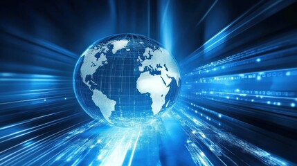Poster - Global Network Concept with Digital Earth and Streaming Data in Blue Tones