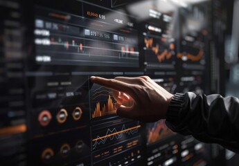 Poster - Hand Interacting With A Financial Data Screen