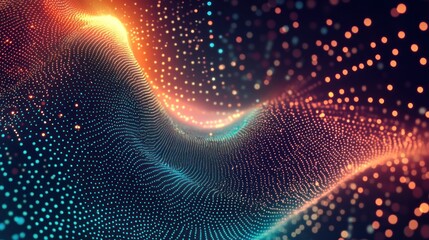 Poster - Abstract Digital Waveforms with Colorful Particle Lights and Glowing Patterns