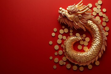 Aufkleber - Chinese New Year of the Dragon 2024. Background design. Gold dragon. Chinese horoscope.