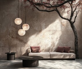 Aufkleber - Living room interior design with white furniture and white wall background. 3D rendering, 3D illustration.