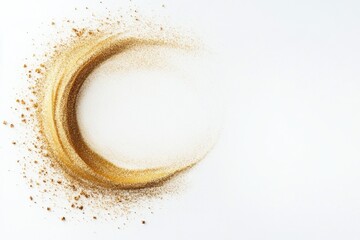 Poster - A captivating swirl of fine dust forms an elegant arc on a pure white background, highlighting its delicate texture and fluid movement. This artistic display captures beauty in simplicity