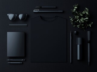 Poster - A set of black mockup elements showcased on a blank background, rendered in three dimensions.
