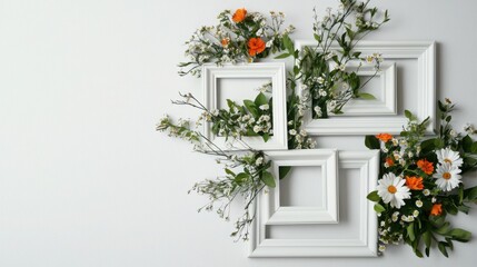 Poster - Capturing memories in a bright clean space with scattered floral frames and white layouts