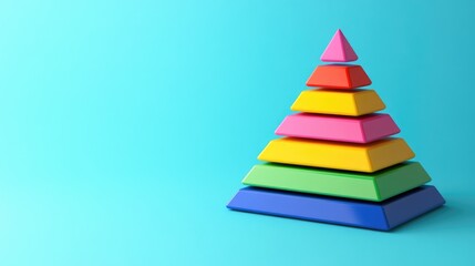 Poster - A 3D pyramid chart with smooth gradients, each level representing business strategy steps, displayed against a minimalist background