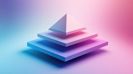 Poster - A 3D pyramid chart with smooth gradients, each level representing business strategy steps, displayed against a minimalist background