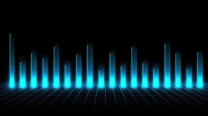 Poster - A bar graph with vibrant blue bars against a dark grid background, each bar casting a faint glow to emphasize individual data points
