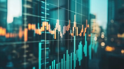 Poster - A business-oriented bar graph in dark green tones with reflective bars on a white background, capturing growth metrics in banking