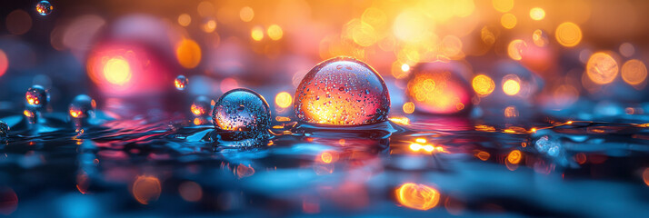 Poster - Abstract colorful oil droplets floating on water,