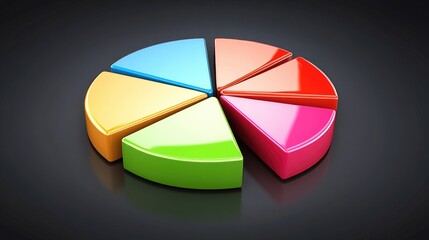Poster - A circular pie chart with glossy, vibrant segments on a dark background, each slice slightly separated, showing data distribution