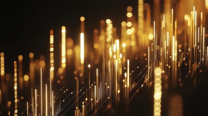 Poster - A close-up of a digital gold price chart with rising lines and bars on a dark background, golden accents highlighting upward trends in gold investment