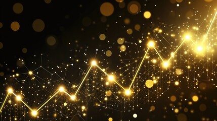 Poster - A close-up of a digital gold price chart with rising lines and bars on a dark background, golden accents highlighting upward trends in gold investment