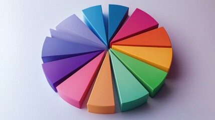 Poster - A collection of colorful 3D pie chart segments separated slightly, arranged on a smooth background to display data divisions