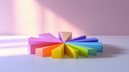 Poster - A collection of colorful 3D pie chart segments separated slightly, arranged on a smooth background to display data divisions