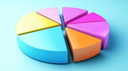 Poster - A collection of colorful 3D pie chart segments separated slightly, arranged on a smooth background to display data divisions