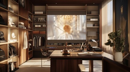 Poster - Envision a creative studio where an AI is aiding designers with image and video editing. On the screen,