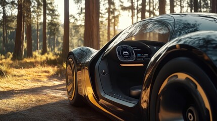 Wall Mural - envision a futuristic car that uses renewable energy sources and ai to provide a seamless driving ex