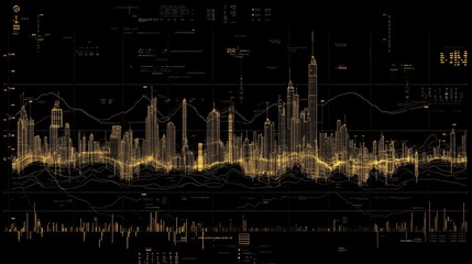 Poster - A detailed candlestick chart in gold tones against a black screen, reflecting real-time gold market data and a high-tech trading vibe