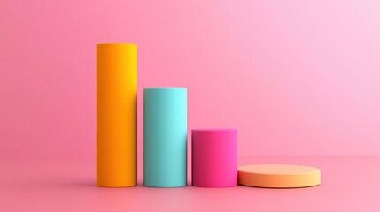 Poster - A vibrant, minimalist design featuring colorful cylindrical shapes on a pink background, representing data visualization or growth.