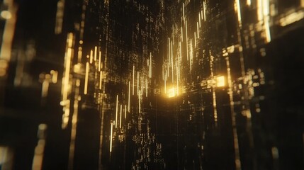 Poster - A detailed candlestick chart in gold tones against a black screen, reflecting real-time gold market data and a high-tech trading vibe