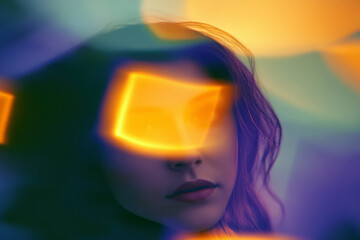Poster - An artistic and surreal portrait of a woman with a soft expression, bathed in gentle lighting.
