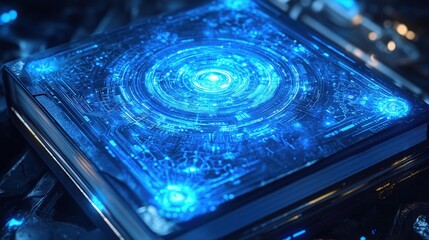 Poster - Envision a futuristic notebook with a complex mandala design, its intricate patterns illuminated by digital circuits.
