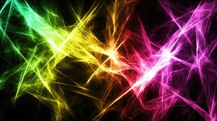 Poster - A dynamic abstract background of sharp lines and angular shapes in bright neon colors against a dark backdrop, conveying energy and excitement perfect for modern themes