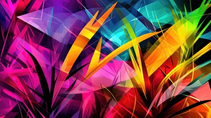 Poster - A dynamic abstract background of sharp lines and angular shapes in bright neon colors against a dark backdrop, conveying energy and excitement perfect for modern themes