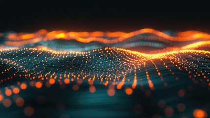 Poster - A digital network of interconnected nodes and lines on a dark background, forming a futuristic graphic of data flow and connectivity