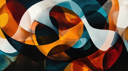 Poster - A dynamic abstract composition of overlapping translucent layers in vibrant colors, creating a sense of depth and complexity, ideal for contemporary art or design projects