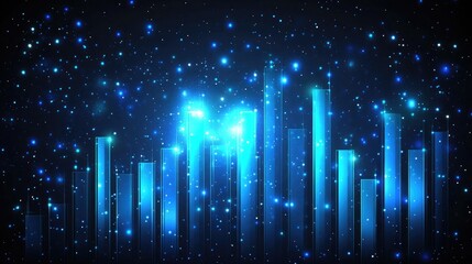 Poster - A futuristic, glowing bar graph in gradient blue tones on a dark background, each bar casting a faint light, signifying growth analytics