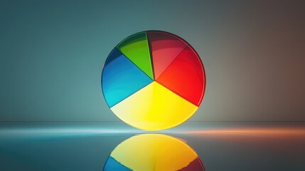Poster - A glowing pie chart with segments separated slightly, floating over a reflective surface to represent diversified financial investments