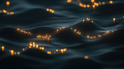Poster - A high-tech financial line graph with glowing points marking fluctuations in bank data on a dark background, showcasing market trends
