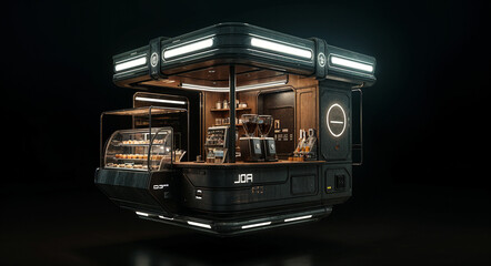 Poster - Futuristic coffee shop. Generative AI
