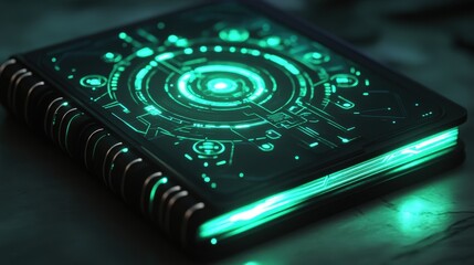 Aufkleber - Imagine a high-tech notebook with a mandala design, where each pattern glows with vibrant circuits.
