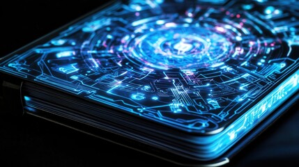 Aufkleber - Imagine a high-tech notebook with a mandala design, where each pattern glows with vibrant circuits.