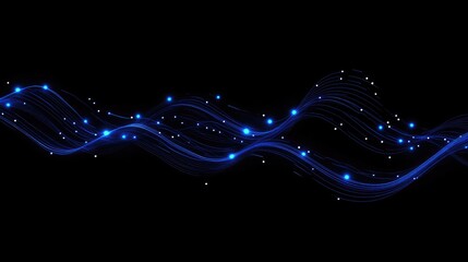  - A minimalistic line graph with smooth curves in neon blue on a black background, symbolizing trends and fluctuations in data