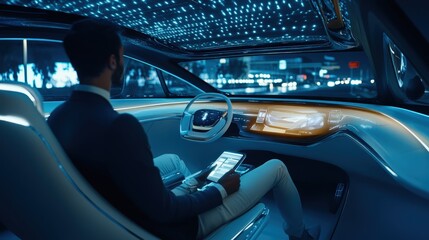 Wall Mural - picture a futuristic car with a modular design that allows the driver to adjust the layout of the in
