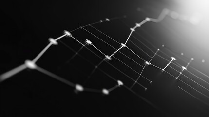 Poster - A smooth line graph in metallic silver, with ascending and descending lines on a black background, representing data progress