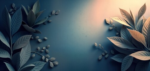 Aufkleber - Abstract design with navy blue background, subtle texture gradients. Arrangement of modern plants with light shapes. Dark tones, light create dramatic visual effects. Suitable for backgrounds