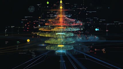 Aufkleber - the complex layers of an ai network as data flows through, each layer adding accuracy and intelligen