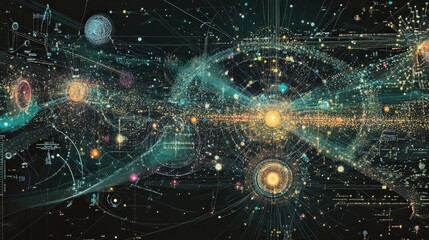 Aufkleber - the complex layers of an ai network as data flows through, each layer adding accuracy and intelligen