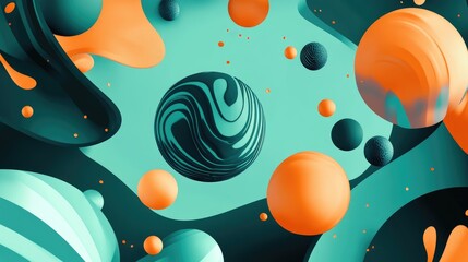 Fototapete - Abstract 3D geometric shapes in vibrant colors, floating in space with soft shadows, creating a playful and dynamic composition