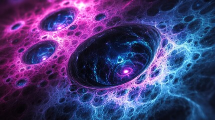 Poster - Abstract circular gradient graphics, layered with translucent colors on a dark surface, creating an ethereal, glowing effect