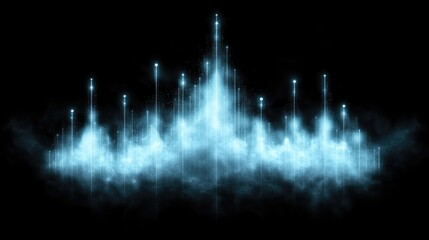 Poster - Abstract financial line chart with glowing points marking data peaks and drops, set against a dark background for a high-tech look